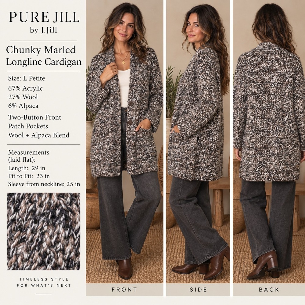 Pure Jill by J.Jill Chunky Marled Wool Alpaca Cardigan – Women's L Petite